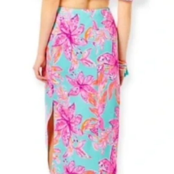 LILLY PULITZER Esmeray Set Surf Blue Bonita Blooms Skirt Puff Crop Top⌚🏃⚡💨🚚 - Picture 11 of 13